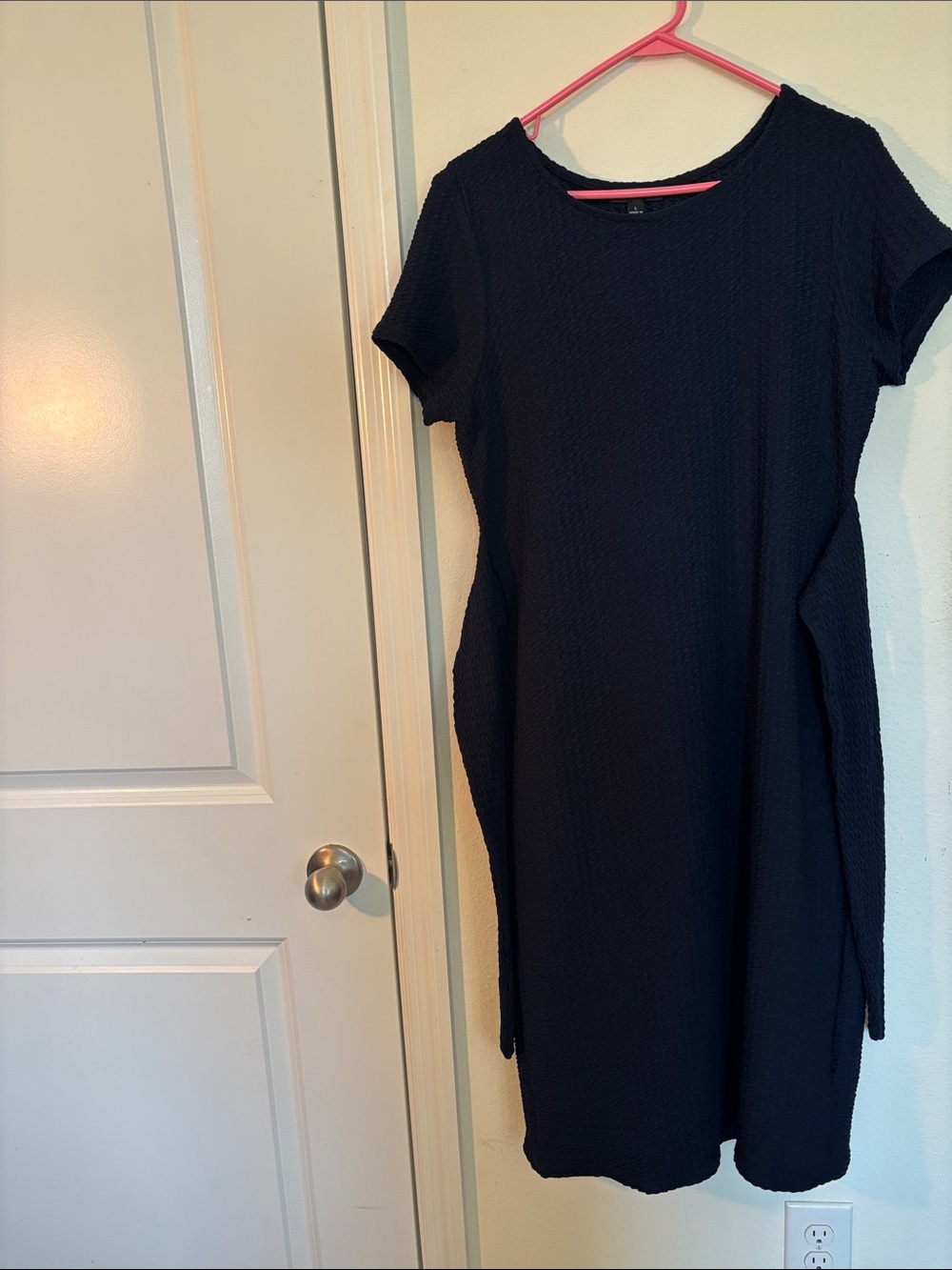R&K Blue Textured Short Sleeve Midi Shift Dress